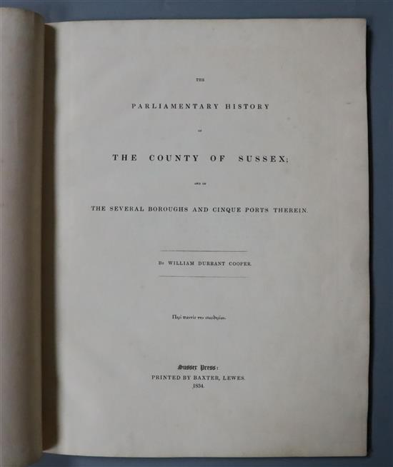Cooper, William Durrant - The Parliamentary History of the County of Sussex, folio, paper boards, Baxter, Lewes